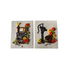 Vintage Sunset Designs Jiffy Stitchery, crewel embroidery art pieces. 1970’s